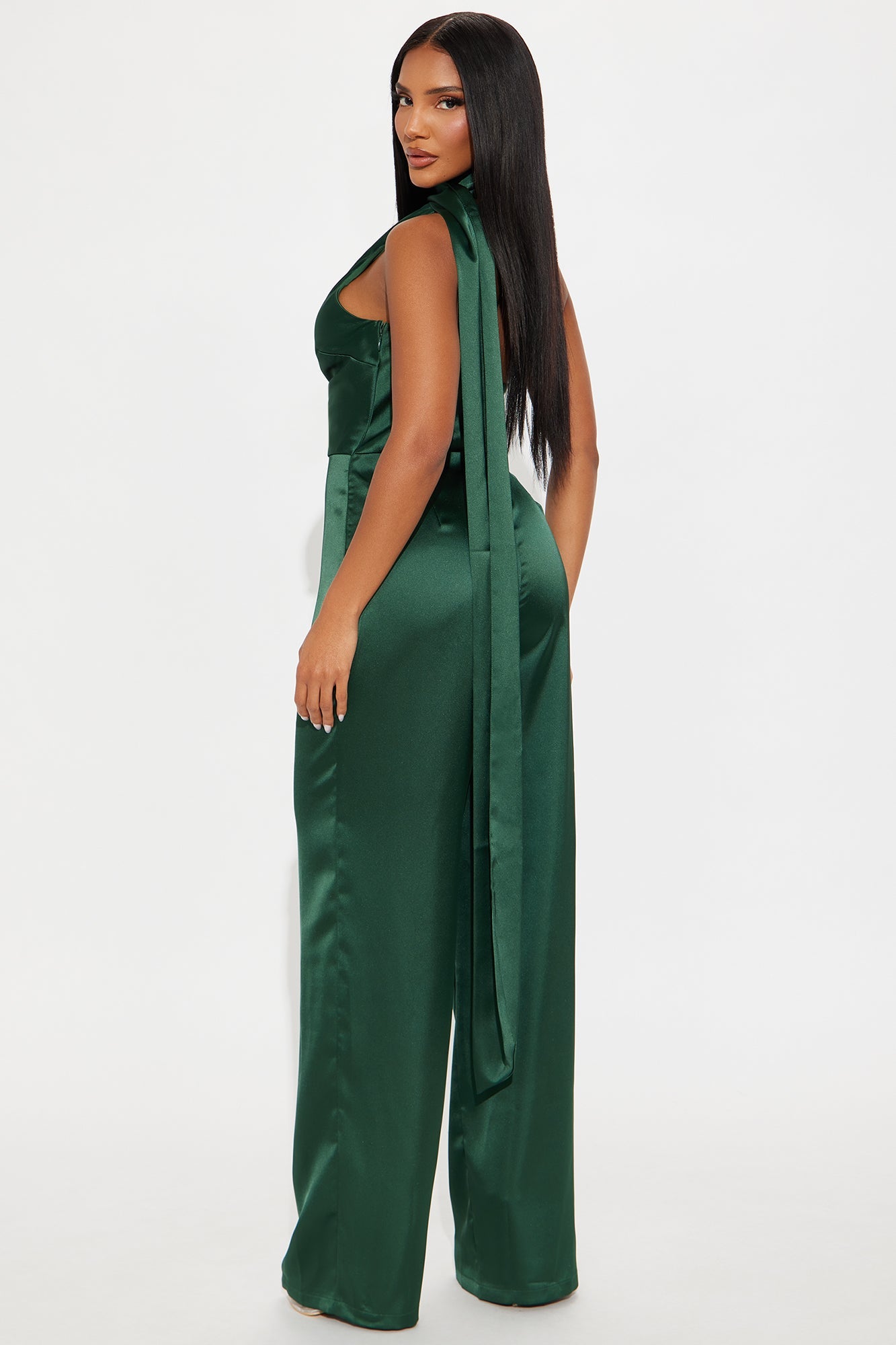 Citlali Satin Halter Jumpsuit - Hunter