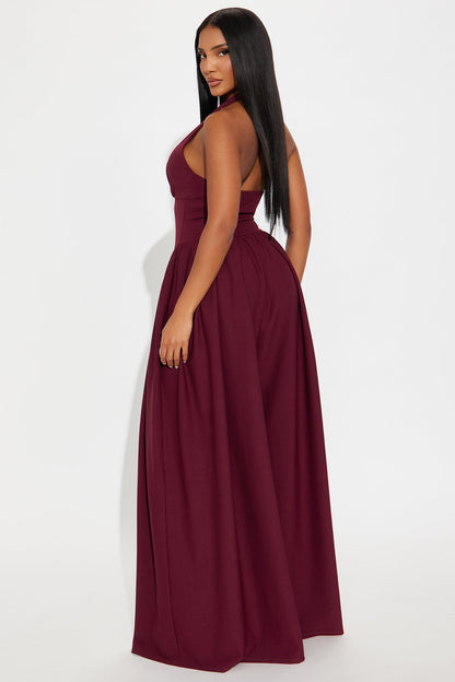Lighter Than Air Crepe Wide Leg Jumpsuit - Burgundy