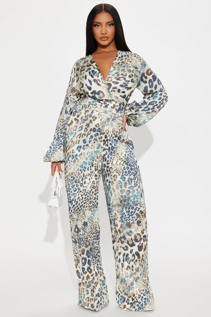Tara Leopard Wide Leg Jumpsuit - Cream/combo