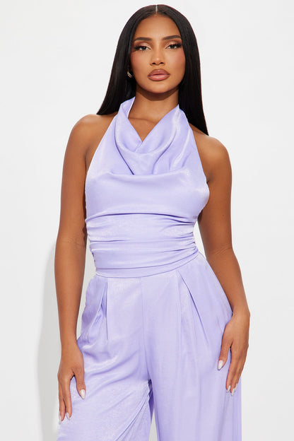Invite Only Satin Wide Leg Jumpsuit - Lavender