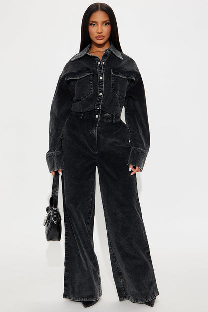 Ready For Anything Washed Corduroy Jumpsuit - Black