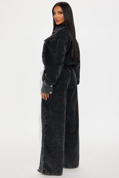 Ready For Anything Washed Corduroy Jumpsuit - Black