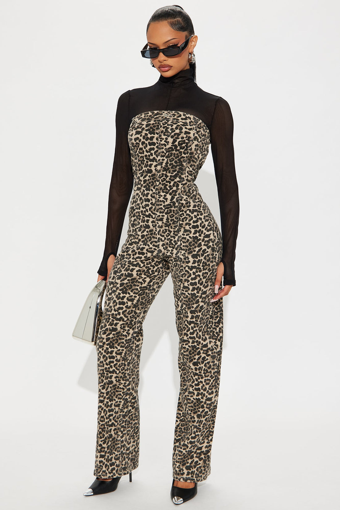 Drea Denim Strapless Leopard Jumpsuit - Leopard