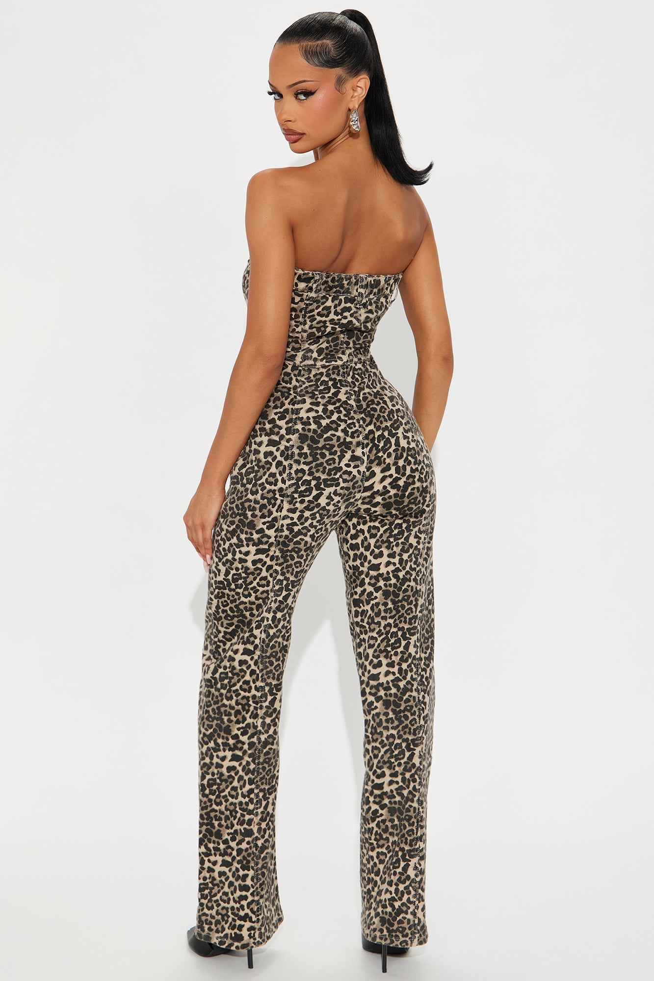 Drea Denim Strapless Leopard Jumpsuit - Leopard