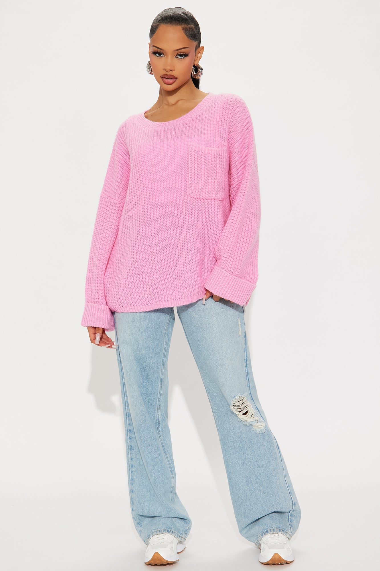 All Wrapped Up Chunky Knit Pullover Sweater - Pink