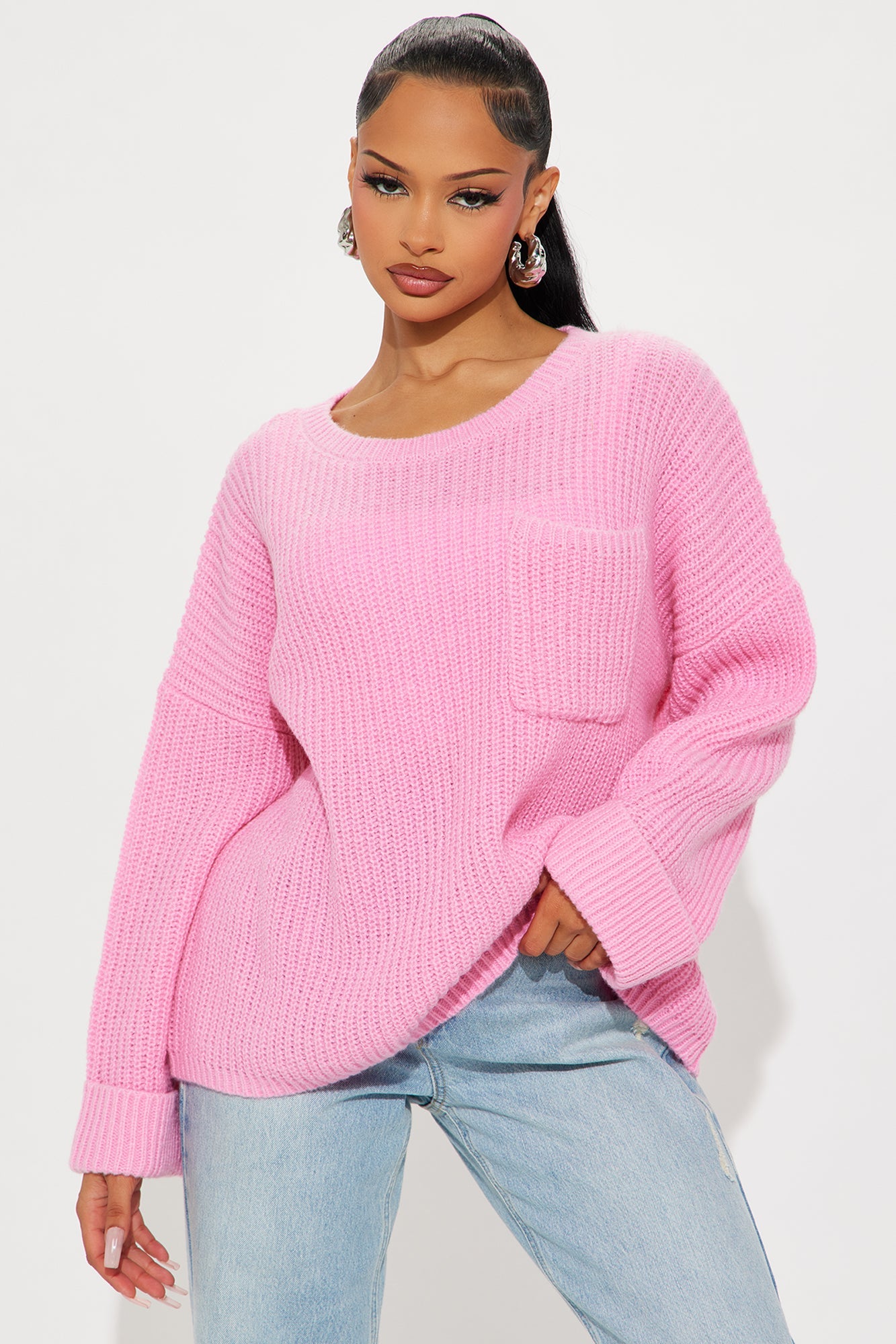 All Wrapped Up Chunky Knit Pullover Sweater - Pink