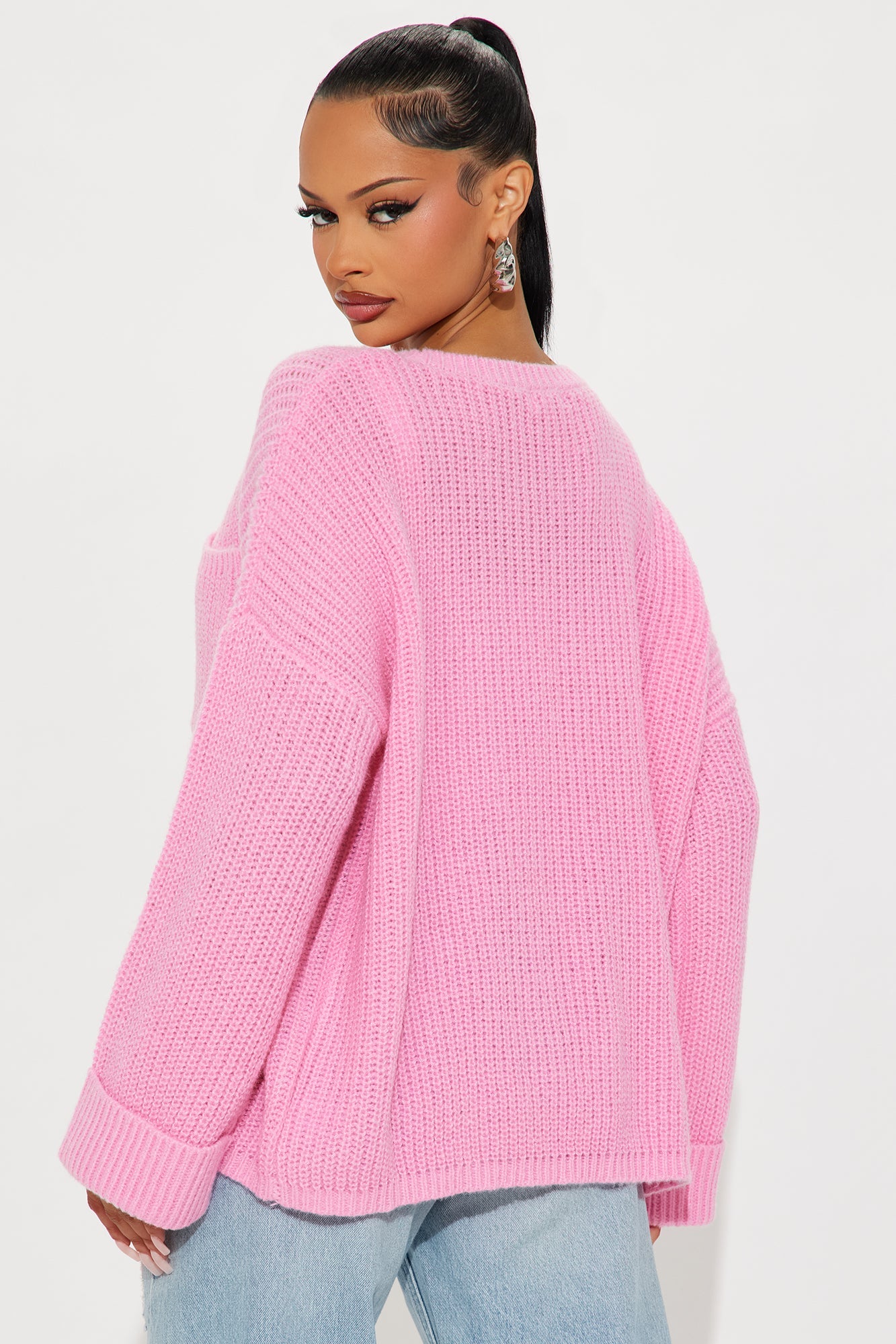 All Wrapped Up Chunky Knit Pullover Sweater - Pink