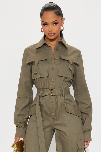 Editorial Fit Cargo Jogger Leg Jumpsuit - Olive