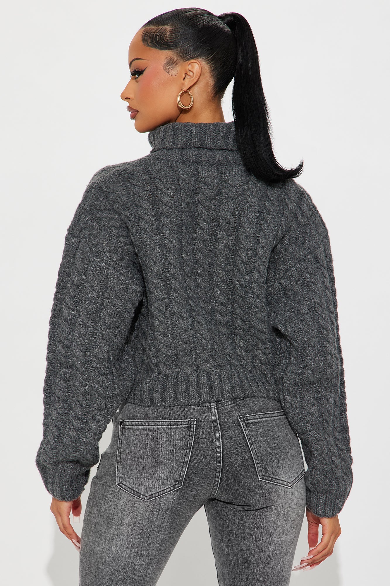 Warm Vibes Cable Knit Sweater - Charcoal