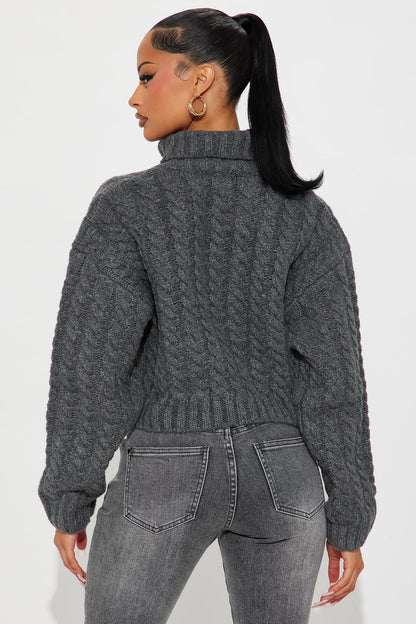 Warm Vibes Cable Knit Sweater - Charcoal