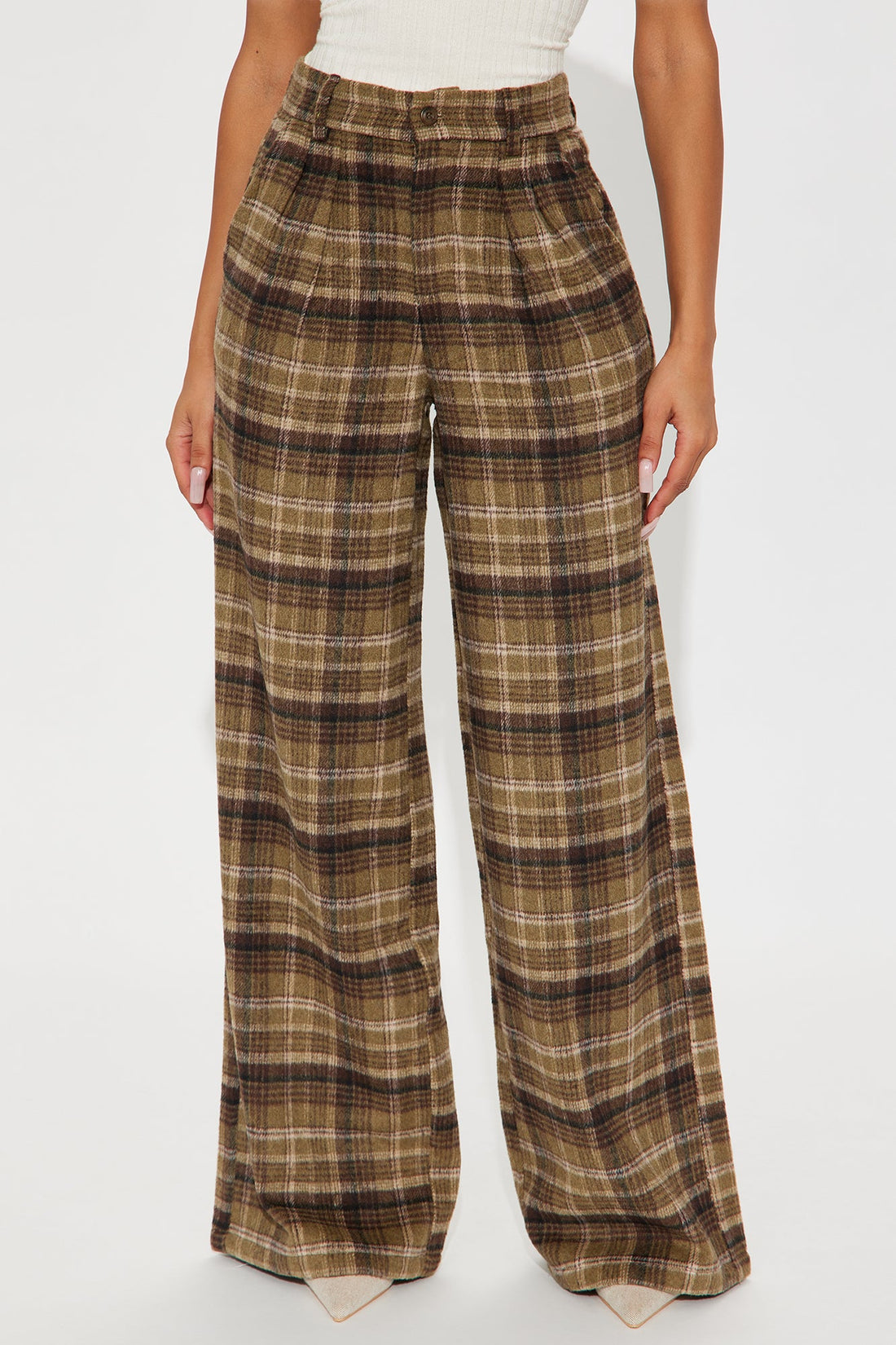 Out Your League Plaid Wide Leg Pant 33″ - Brown/combo