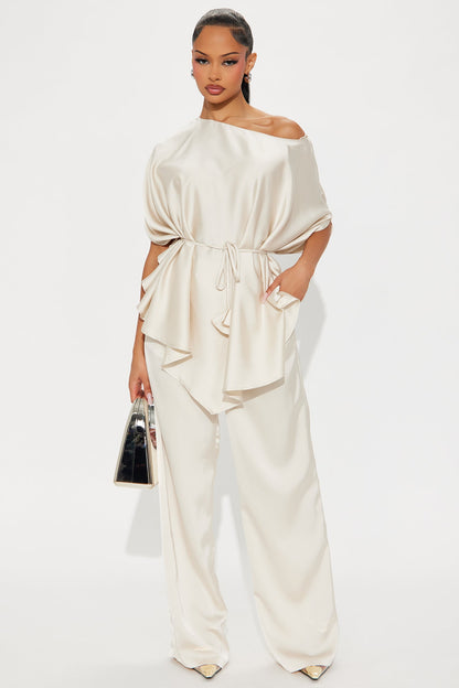 Everly Satin Pant Set - Champagne