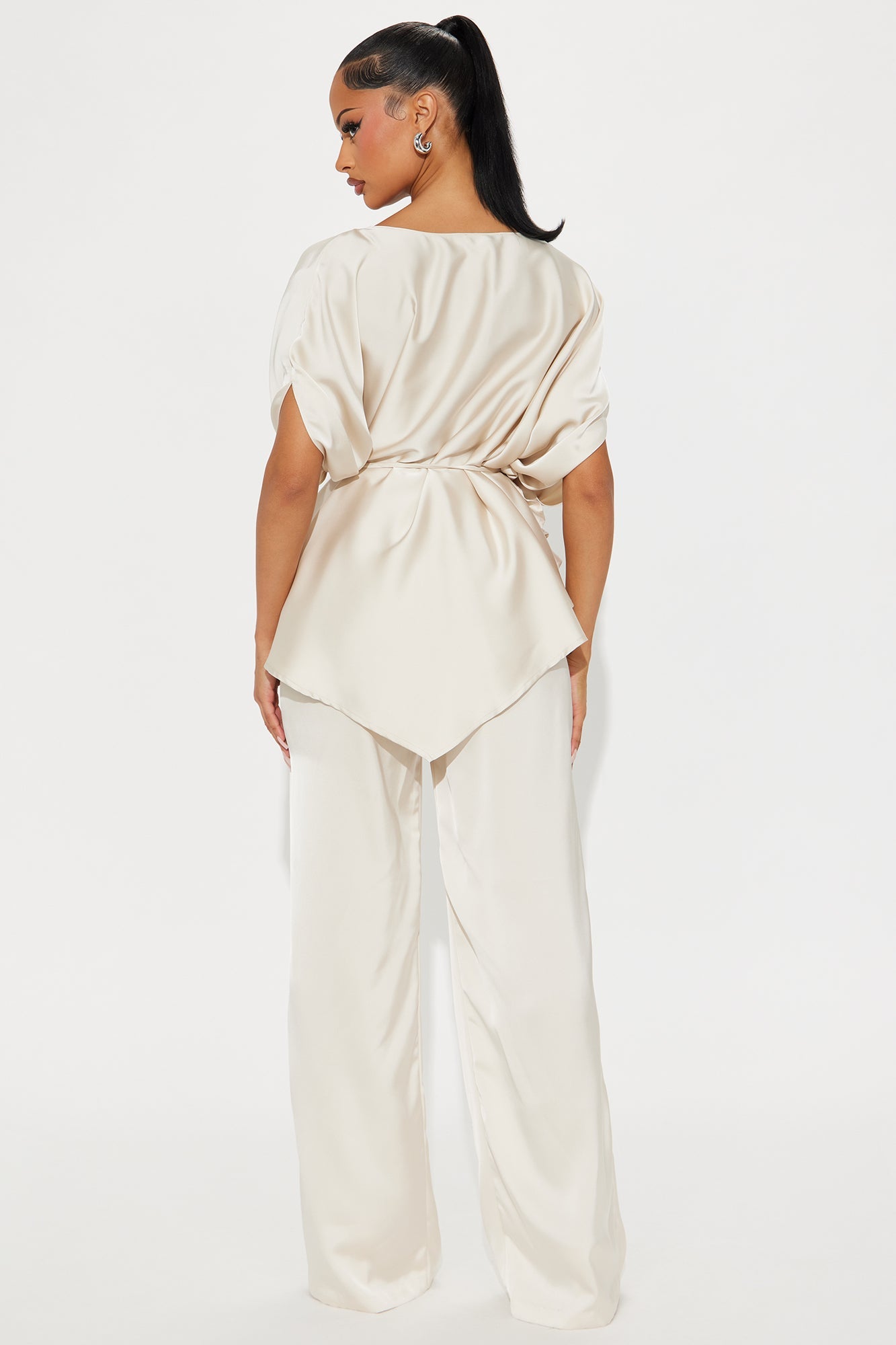 Everly Satin Pant Set - Champagne