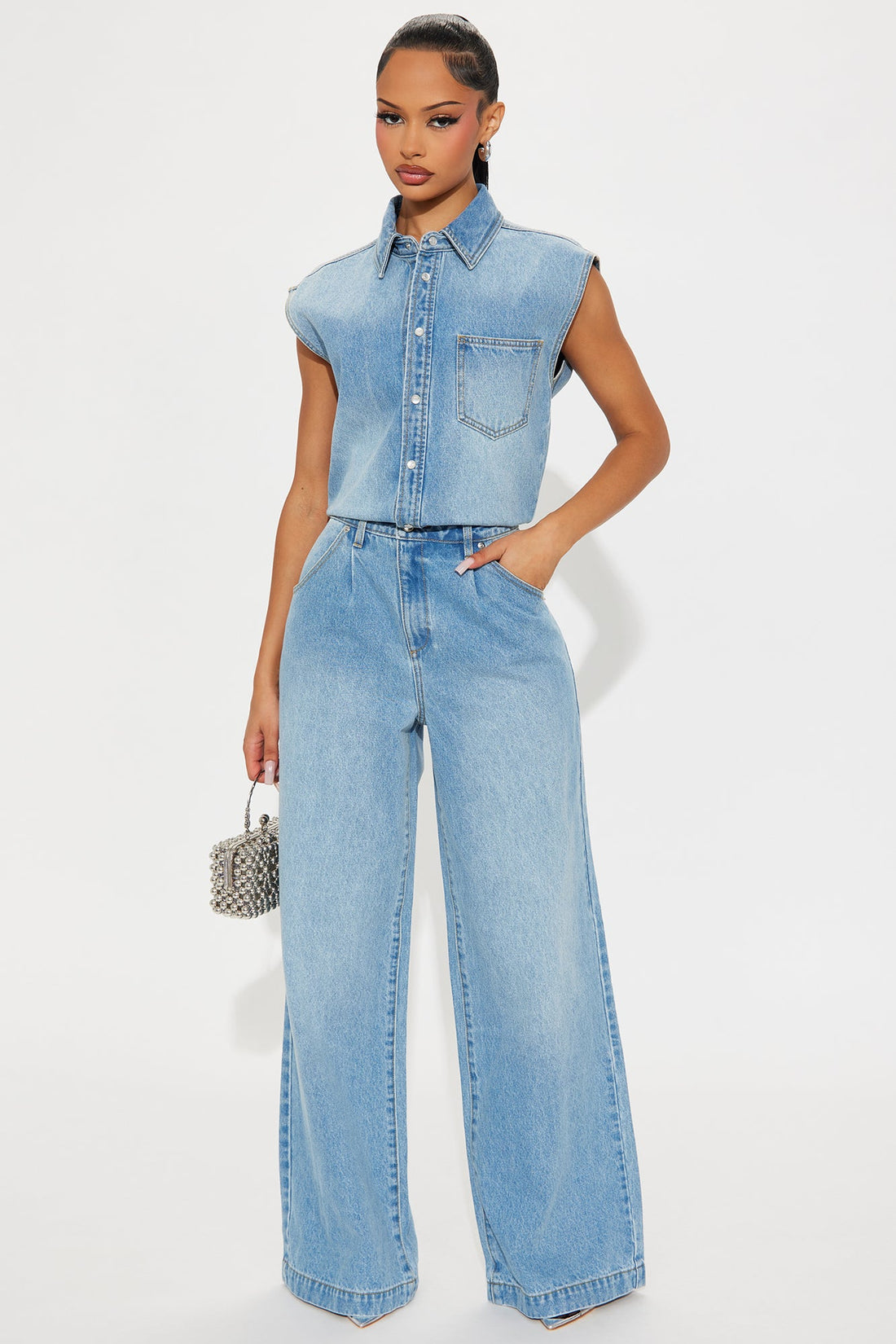Celestine Denim Wide Leg Jumpsuit - Medium Wash