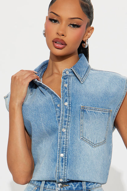 Celestine Denim Wide Leg Jumpsuit - Medium Wash