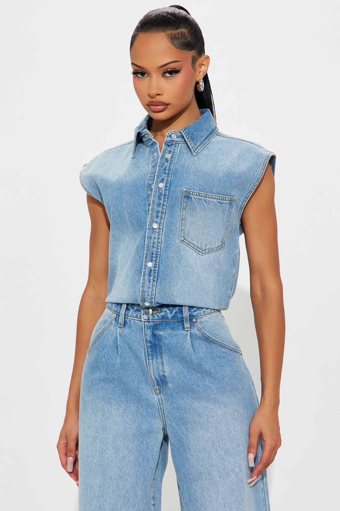 Celestine Denim Wide Leg Jumpsuit - Medium Wash