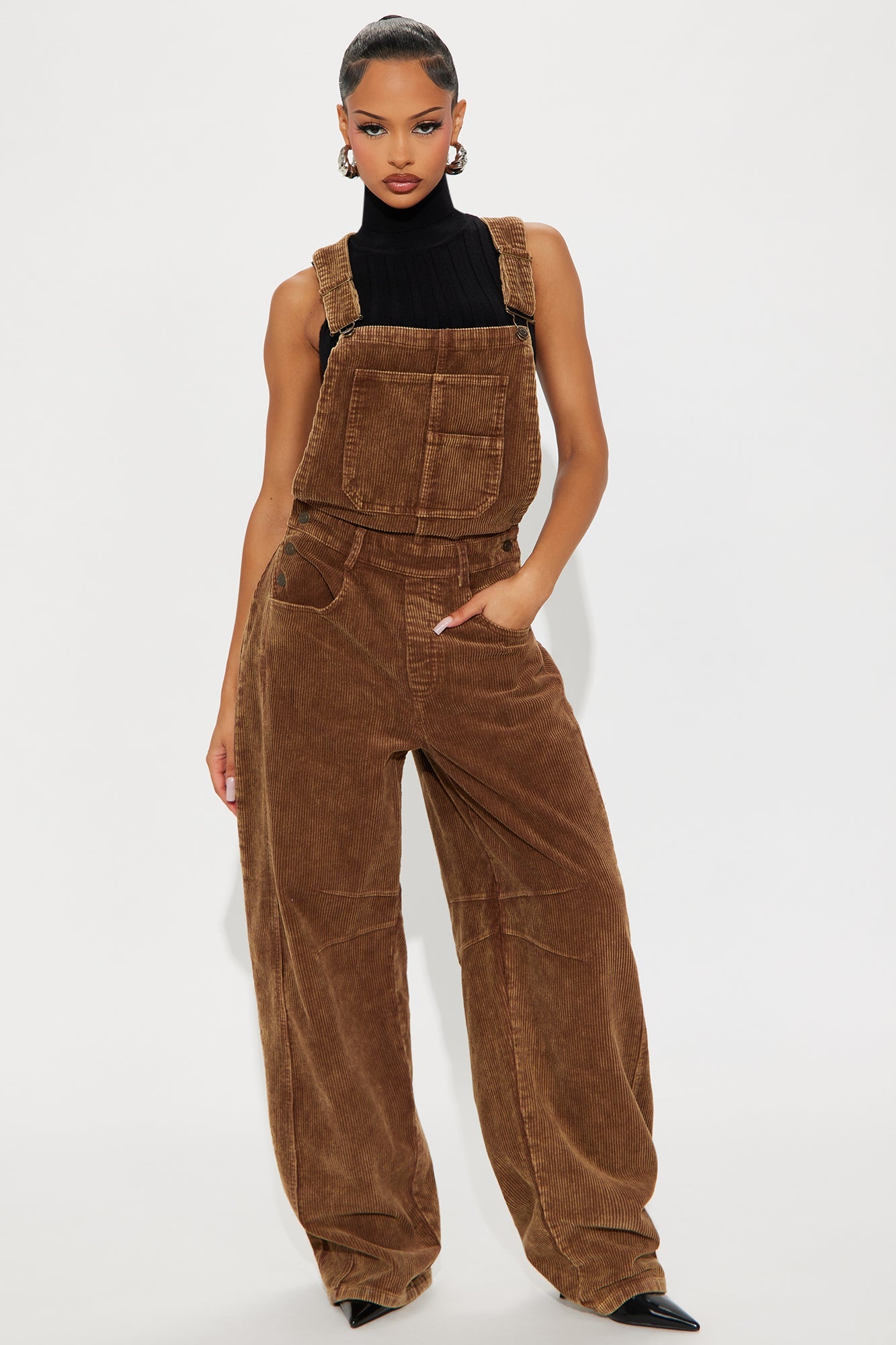 Brielle Washed Corduroy Overalls Jumpsuit - Brown