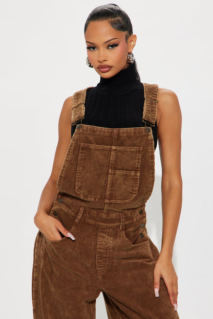 Brielle Washed Corduroy Overalls Jumpsuit - Brown