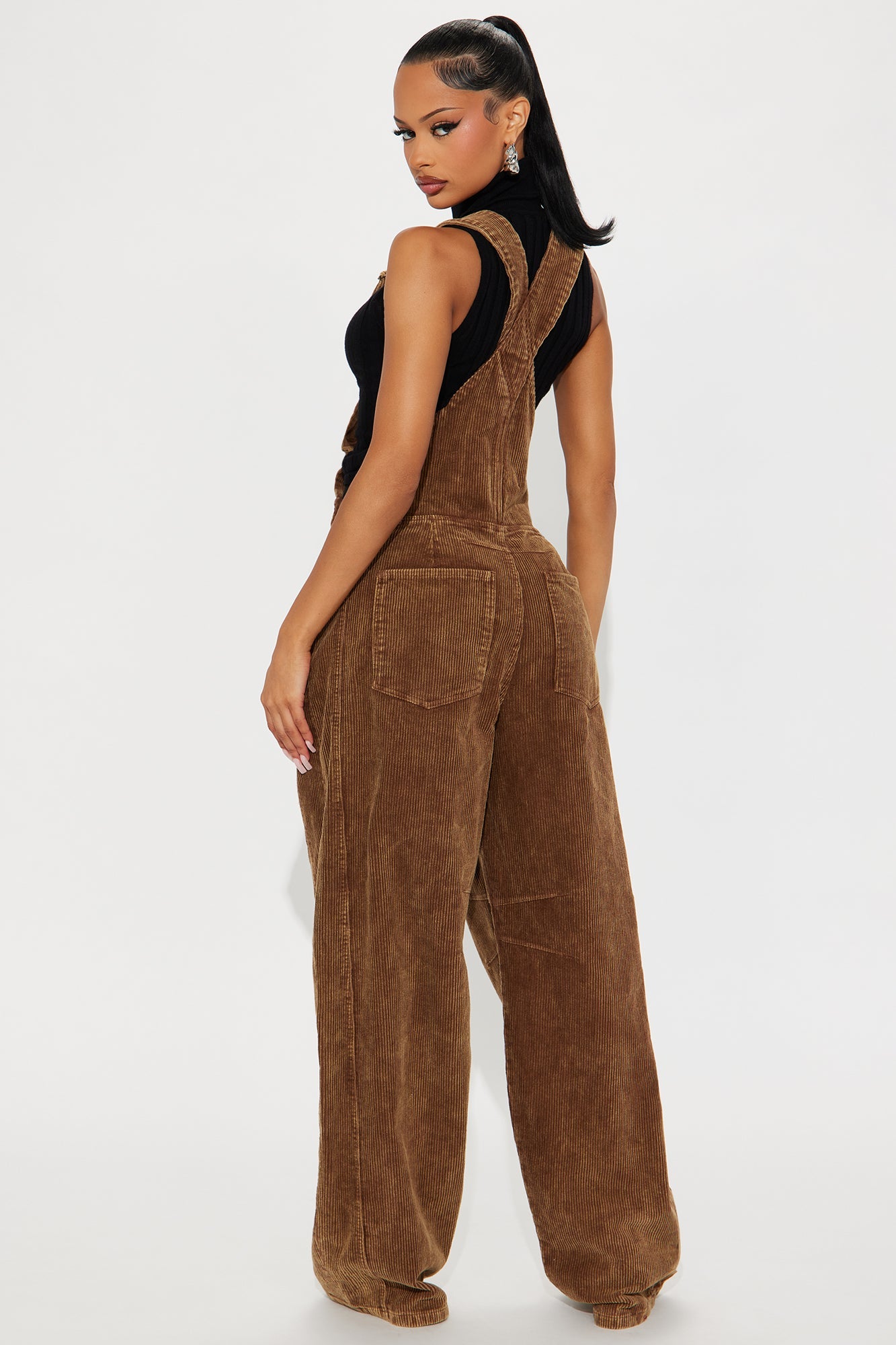 Brielle Washed Corduroy Overalls Jumpsuit - Brown