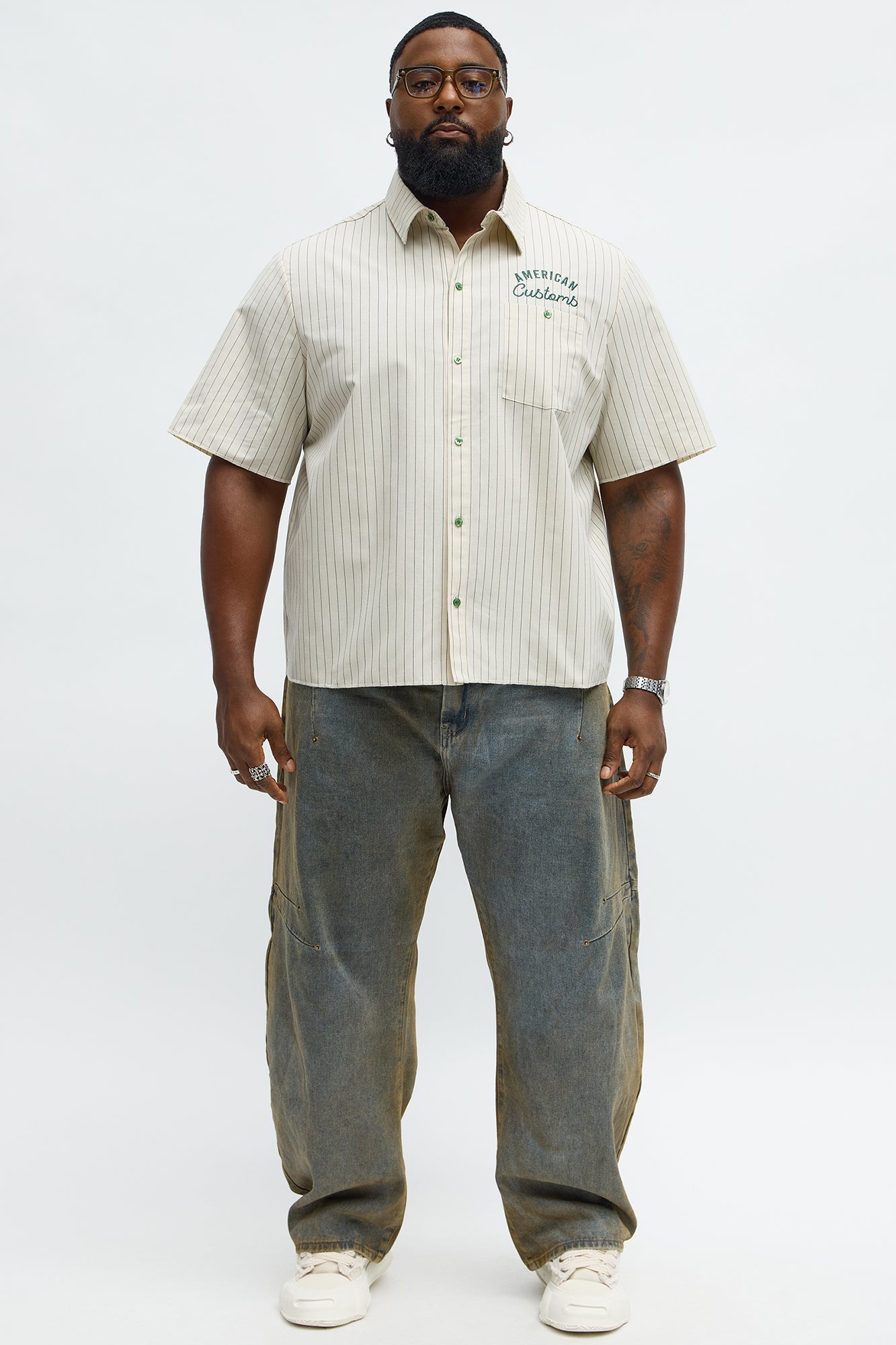 American Customs Raw Hem Mechanic Button Up Shirt - Hunter Green