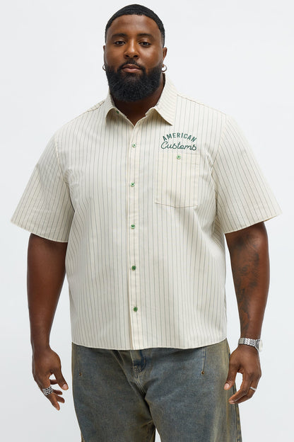 American Customs Raw Hem Mechanic Button Up Shirt - Hunter Green