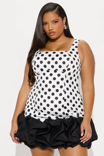Sienna Satin Polka Dot Mini Dress - Black/White