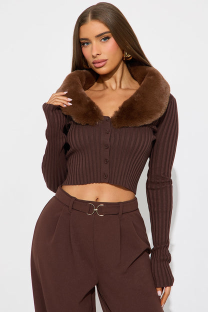 Fluff Game Strong Faux Fur Cardigan - Chocolate
