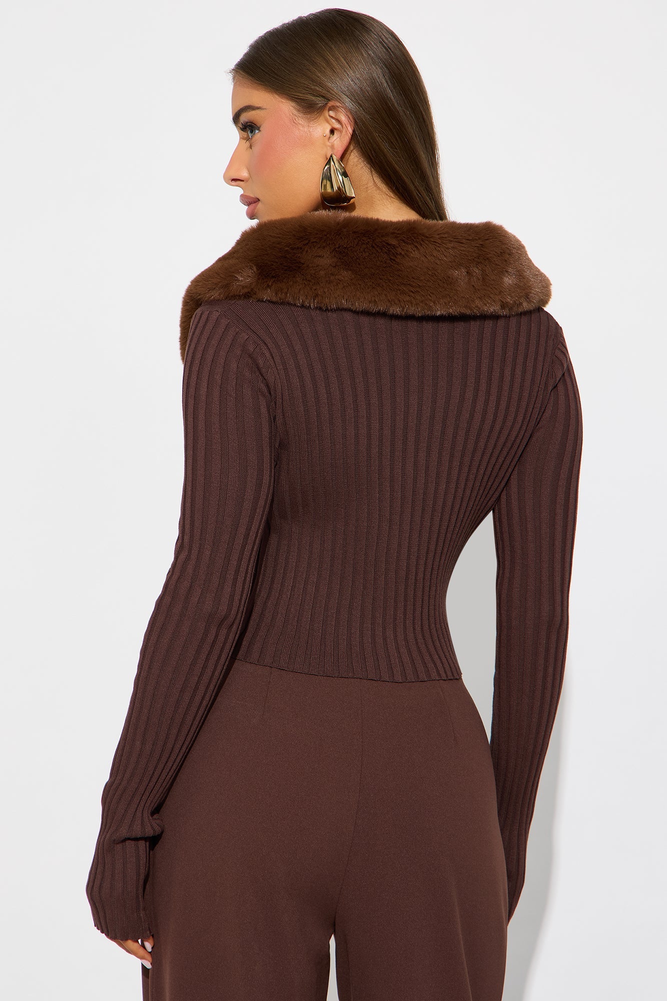 Fluff Game Strong Faux Fur Cardigan - Chocolate
