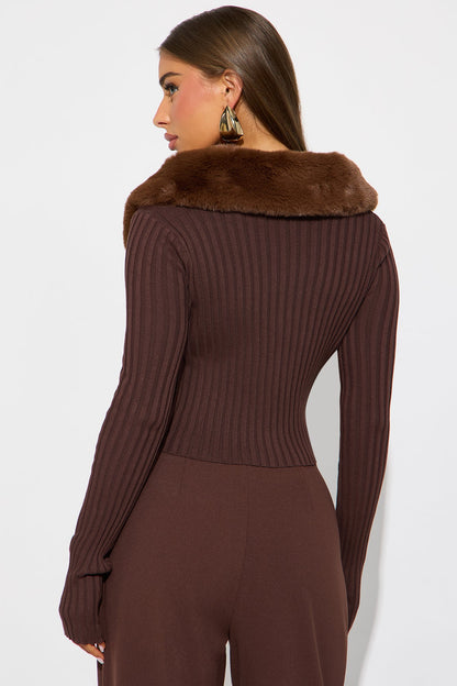 Fluff Game Strong Faux Fur Cardigan - Chocolate