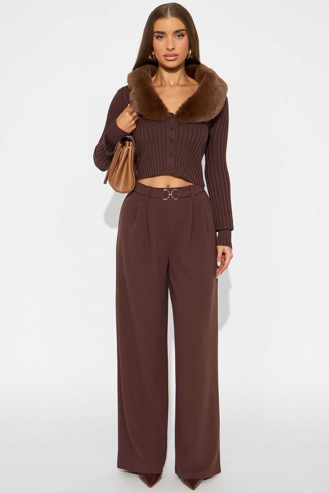 Innocent Promise Crepe Knit Wide Leg Pant 31 - Brown
