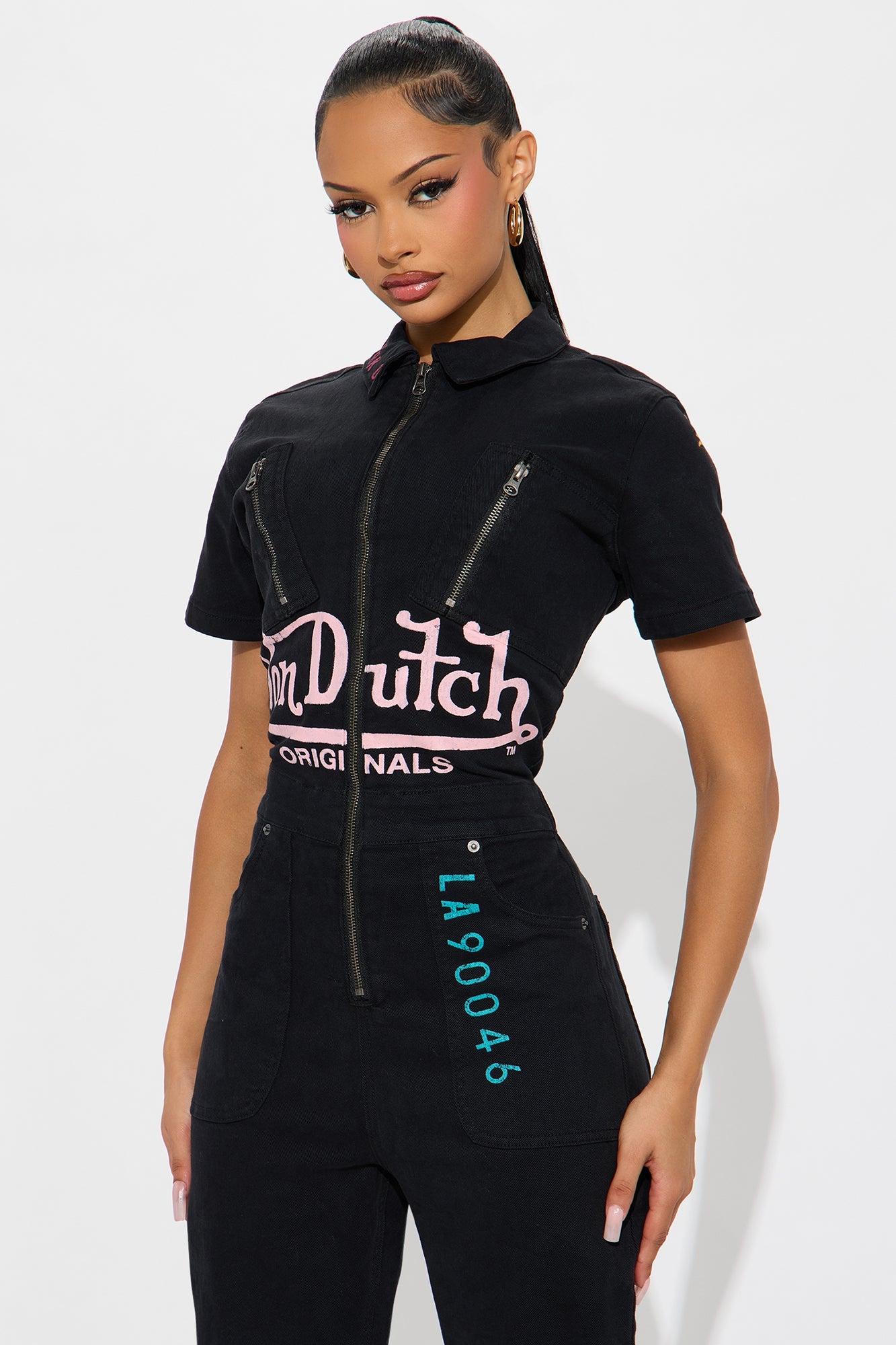 Von Dutch Eyeball Denim Jumpsuit - Black
