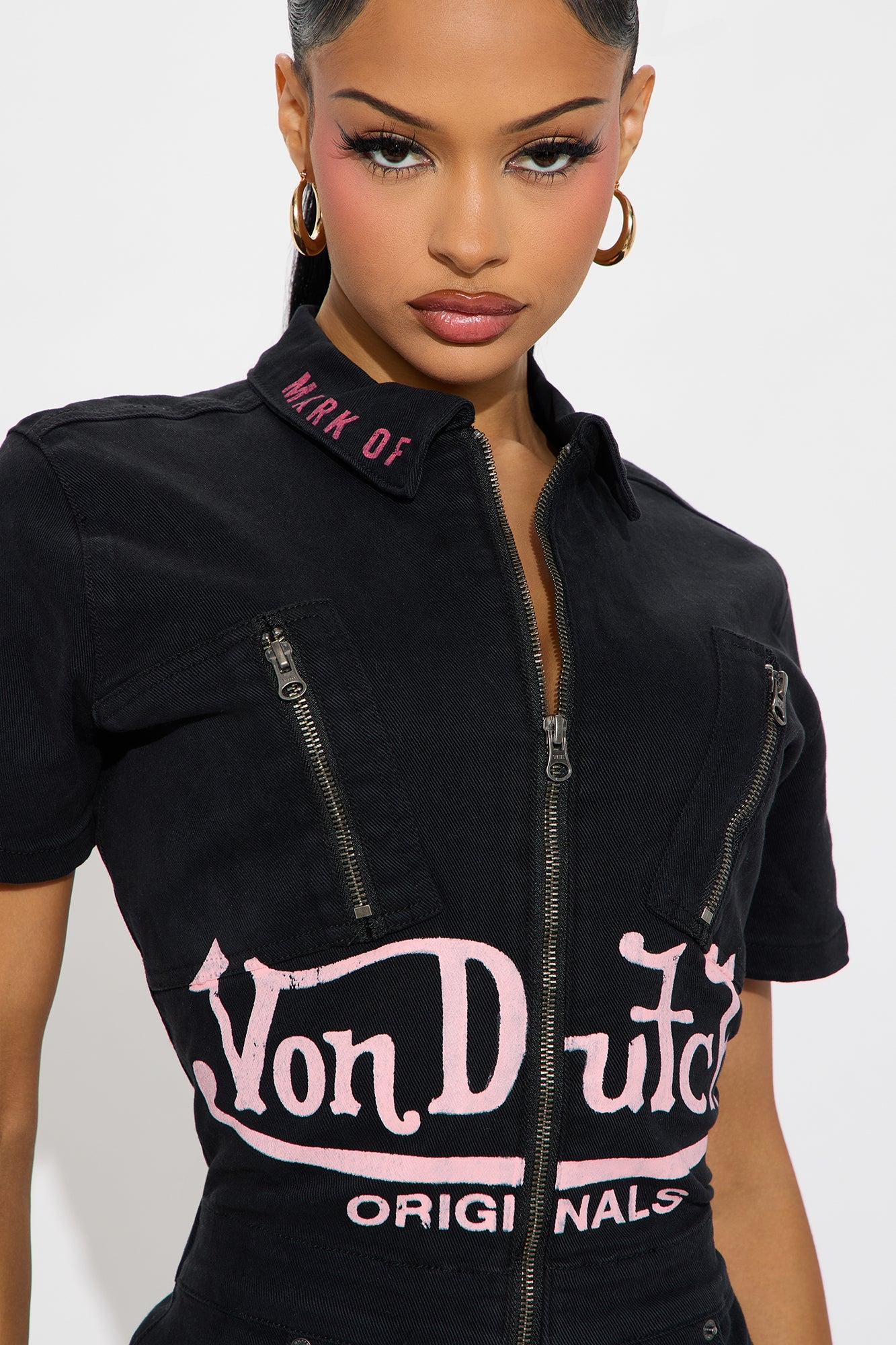Von Dutch Eyeball Denim Jumpsuit - Black