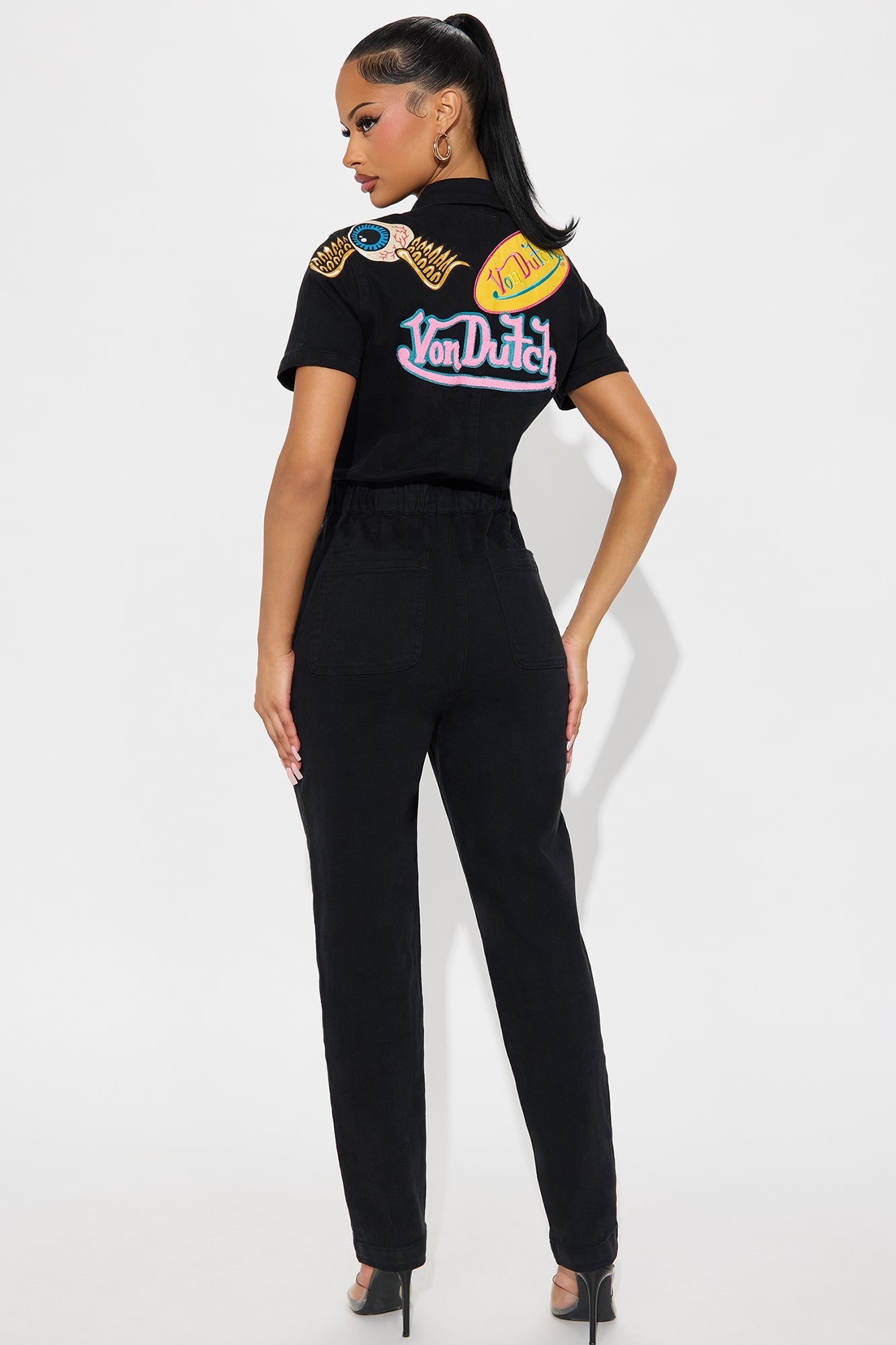 Von Dutch Eyeball Denim Jumpsuit - Black
