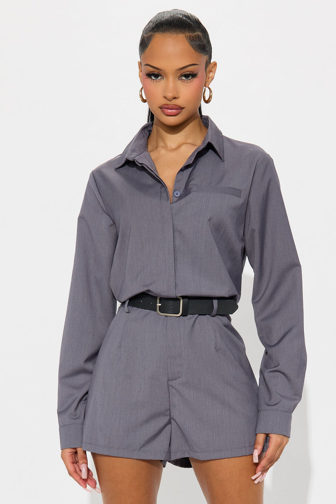 Becca Belted Romper - Grey