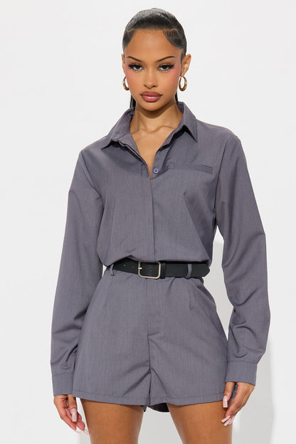 Becca Belted Romper - Grey