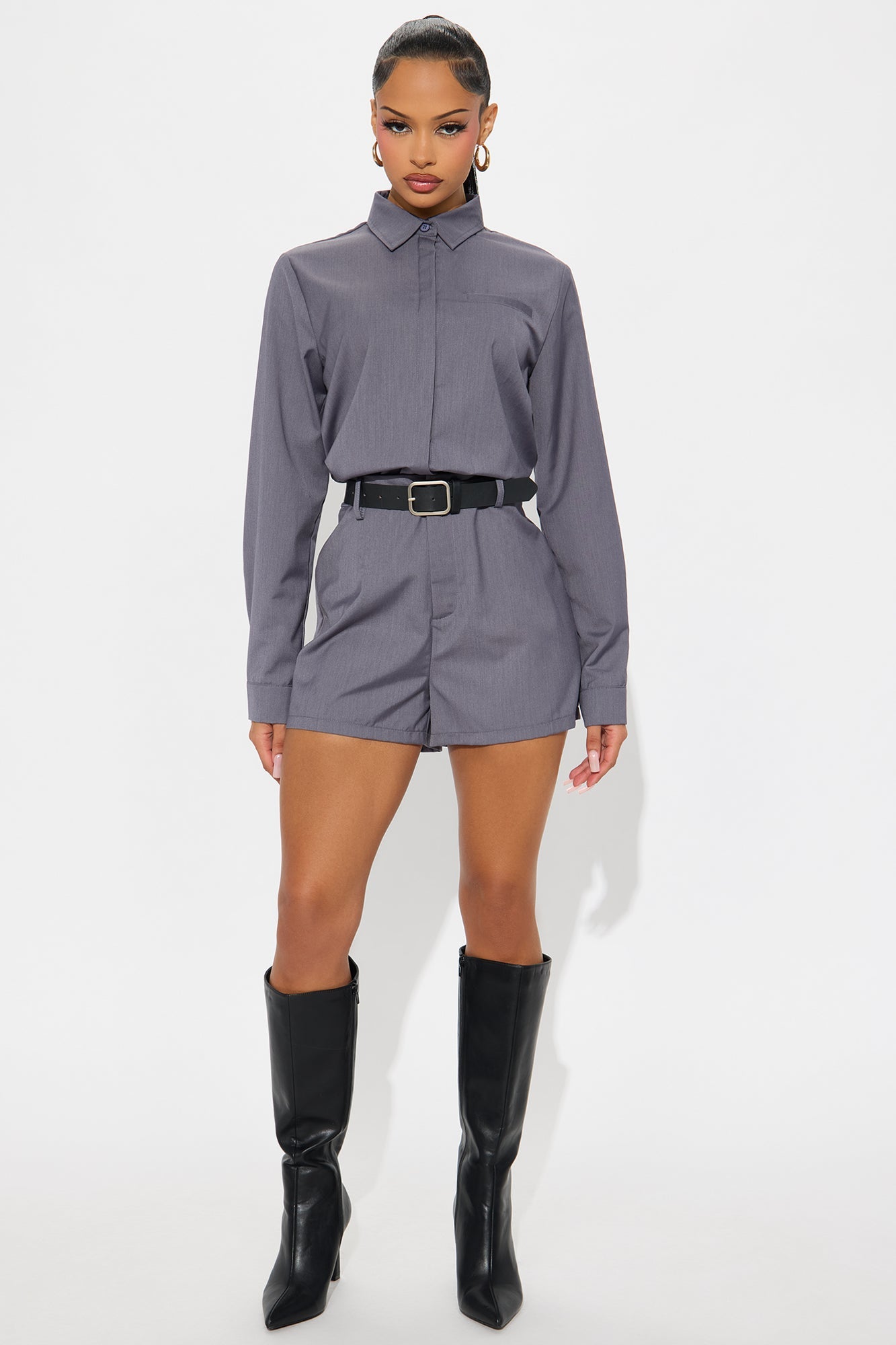 Becca Belted Romper - Grey