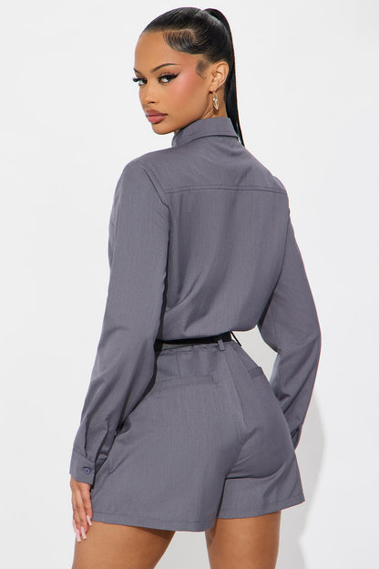 Becca Belted Romper - Grey