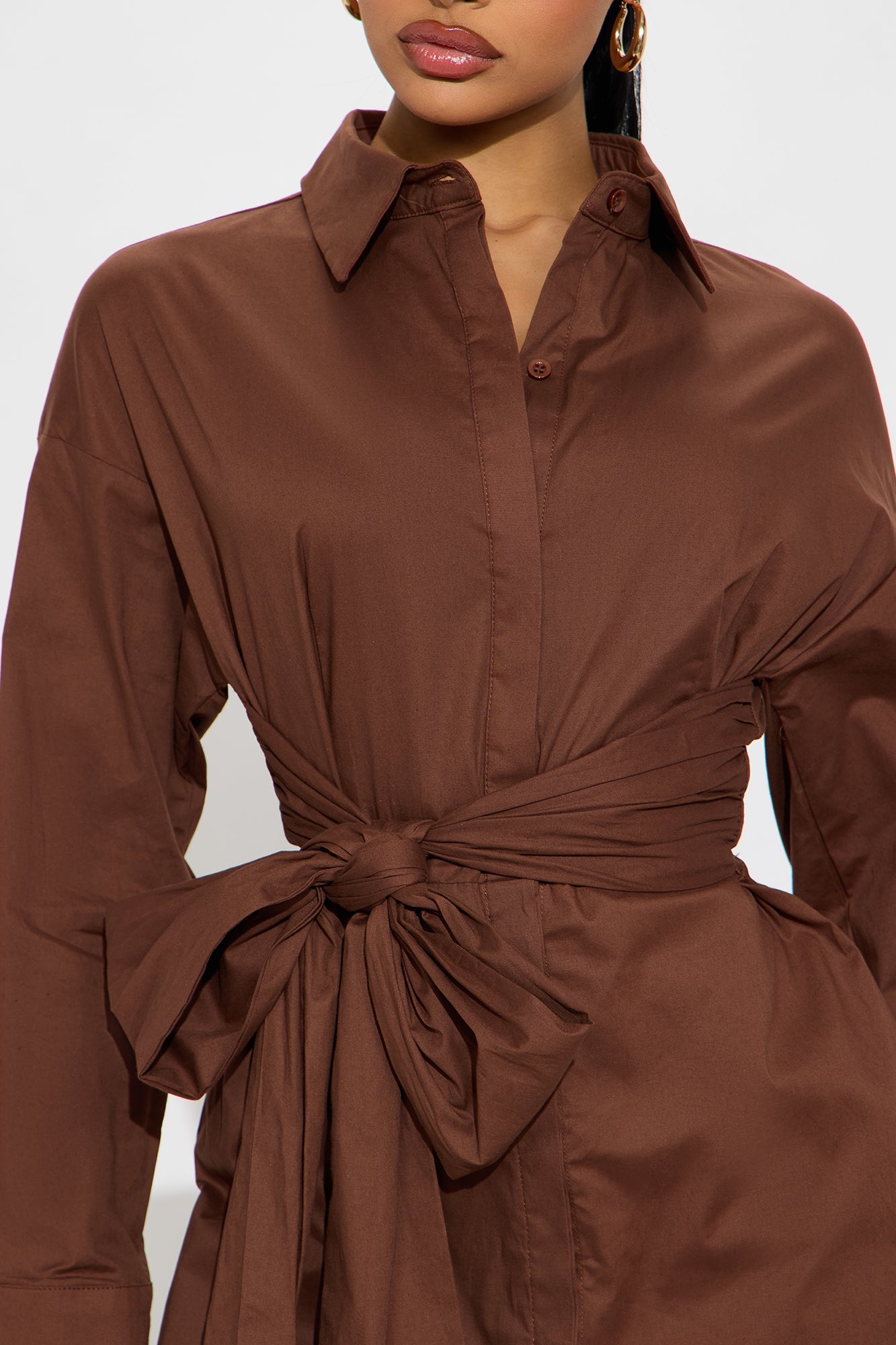 Stay Up Criss Cross Poplin Shirt Mini Dress - Chocolate