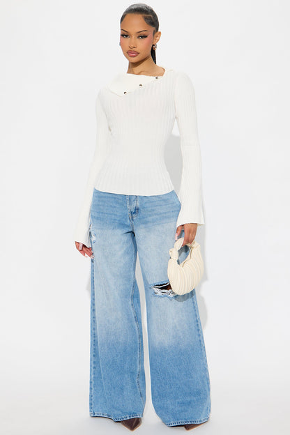A Softy Collared Sweater Top - Ivory