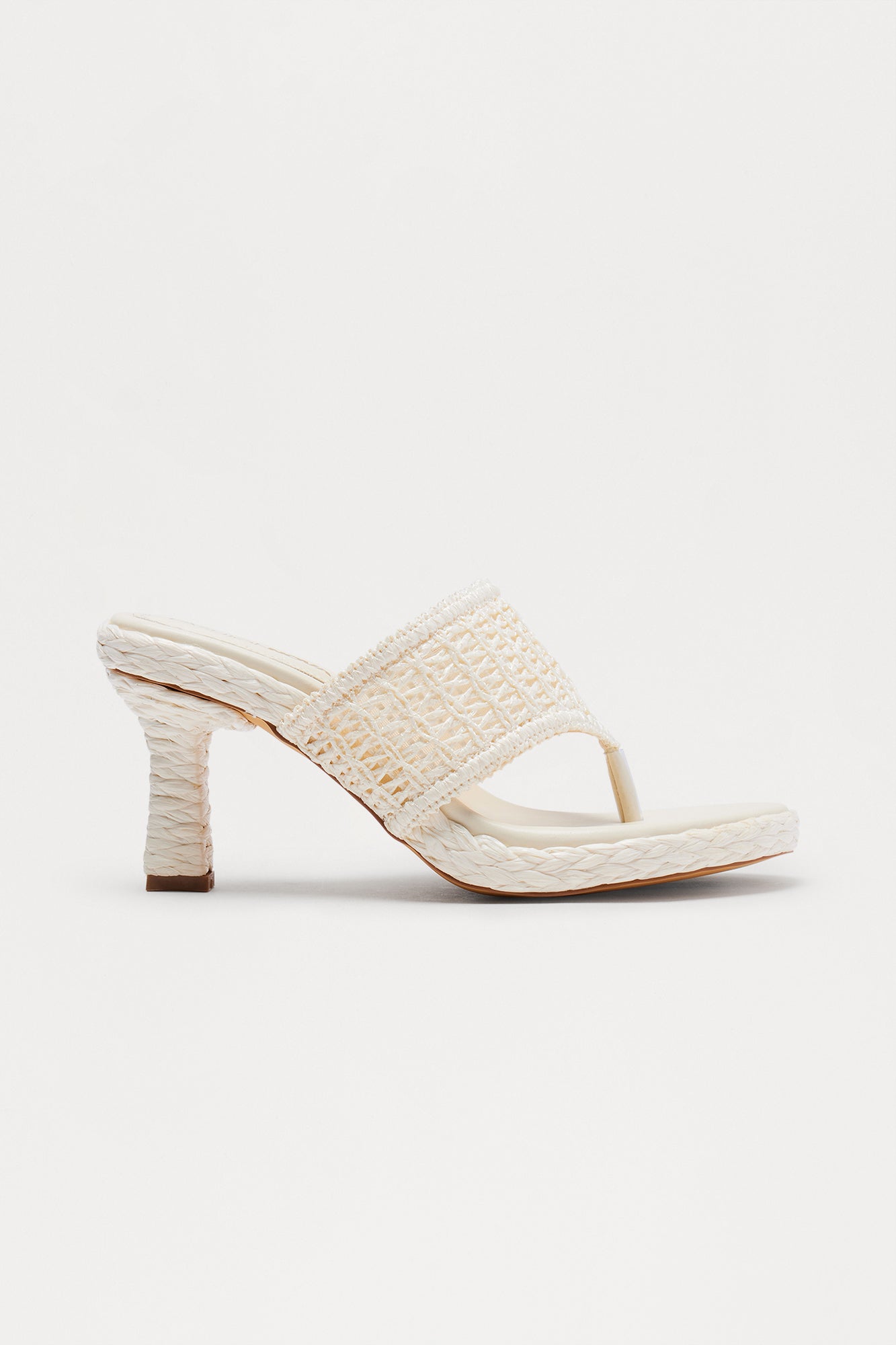 Kosetta Raffia Crochet Thong Mules - Cream