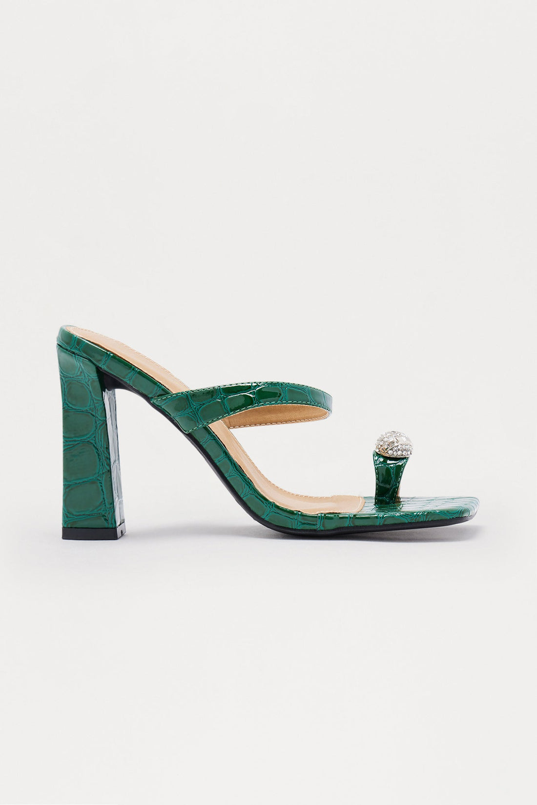 Drip Rhinestone Toe Ring Mules - Green