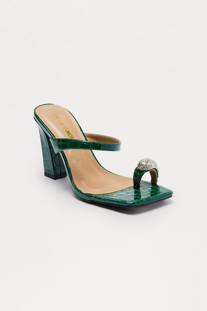 Drip Rhinestone Toe Ring Mules - Green