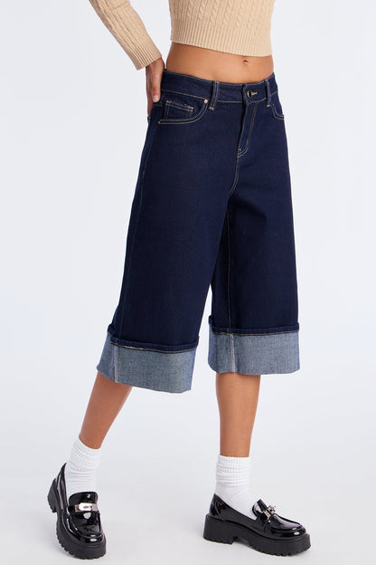 Downtown Cuffed Denim Jorts - Dark Wash