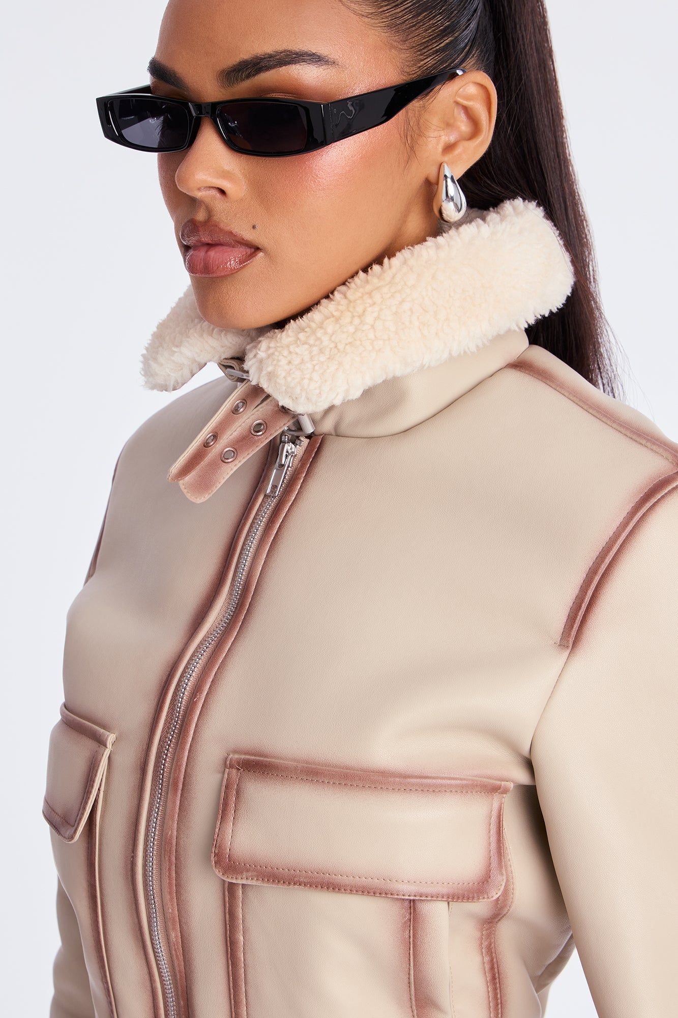 Juniper Washed Faux Leather Jacket - Beige/Brown