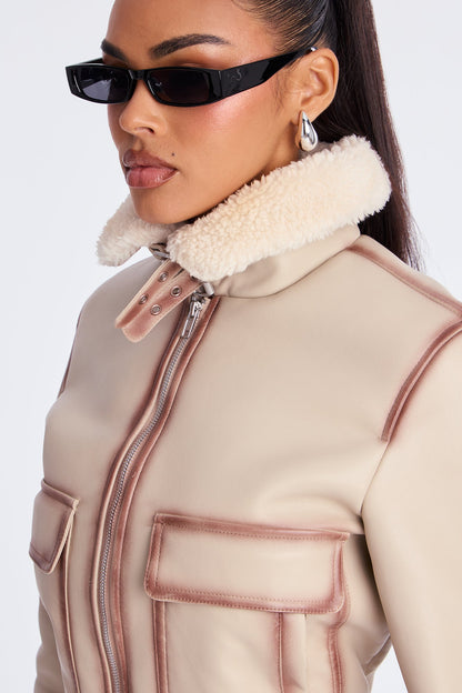 Juniper Washed Faux Leather Jacket - Beige/Brown