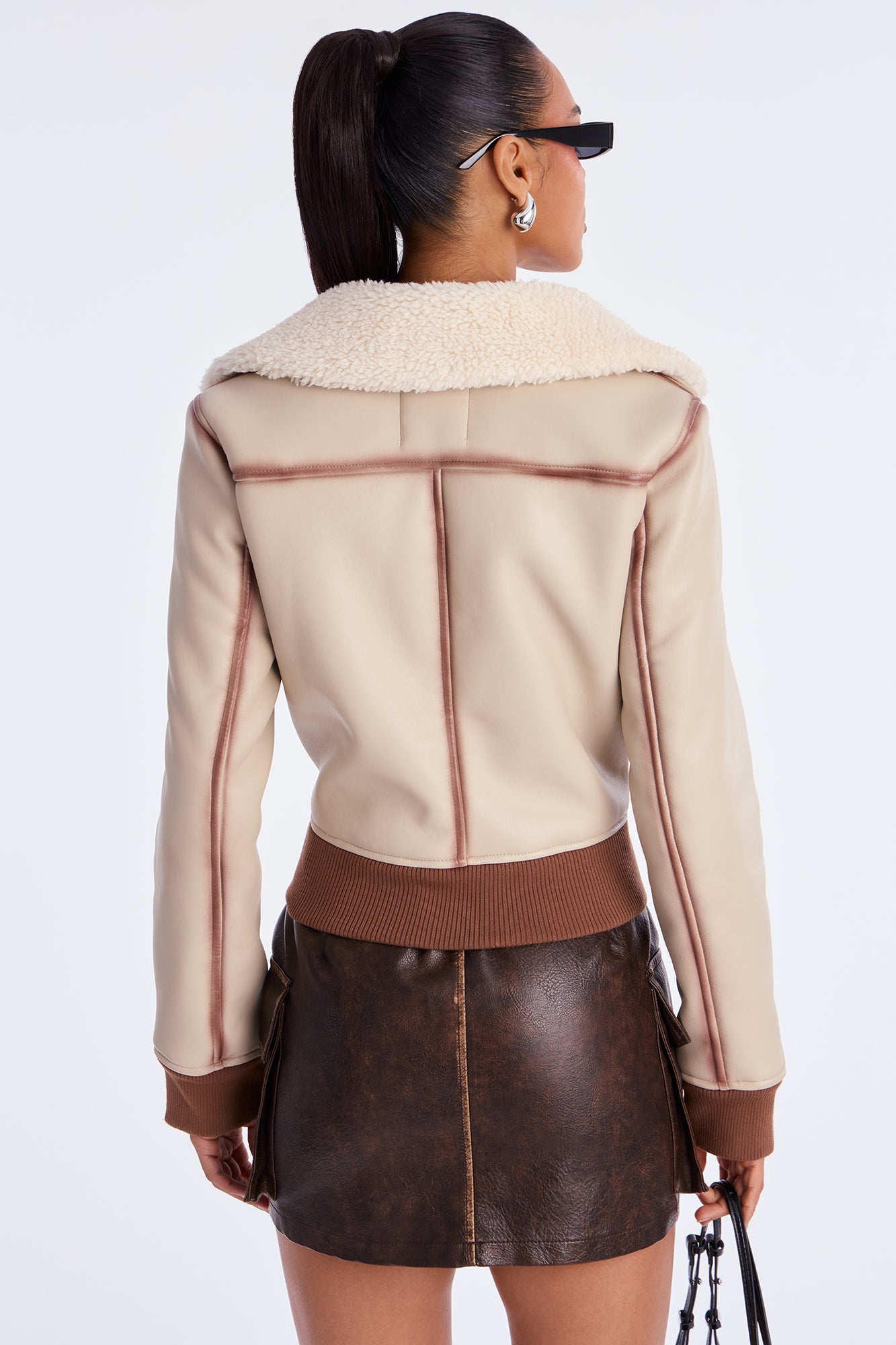Juniper Washed Faux Leather Jacket - Beige/Brown