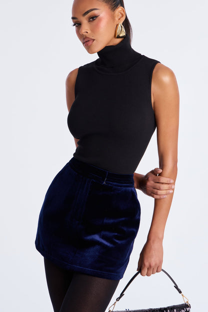 By My Side Velvet Mini Skirt - Navy
