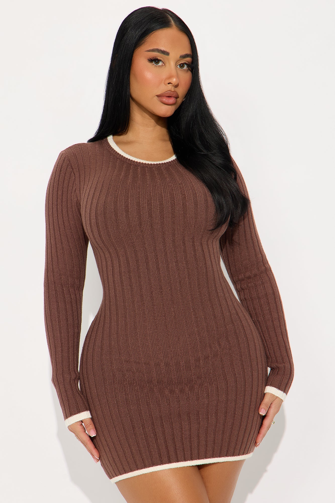 Keep Warm Sweater Mini Dress - Brown