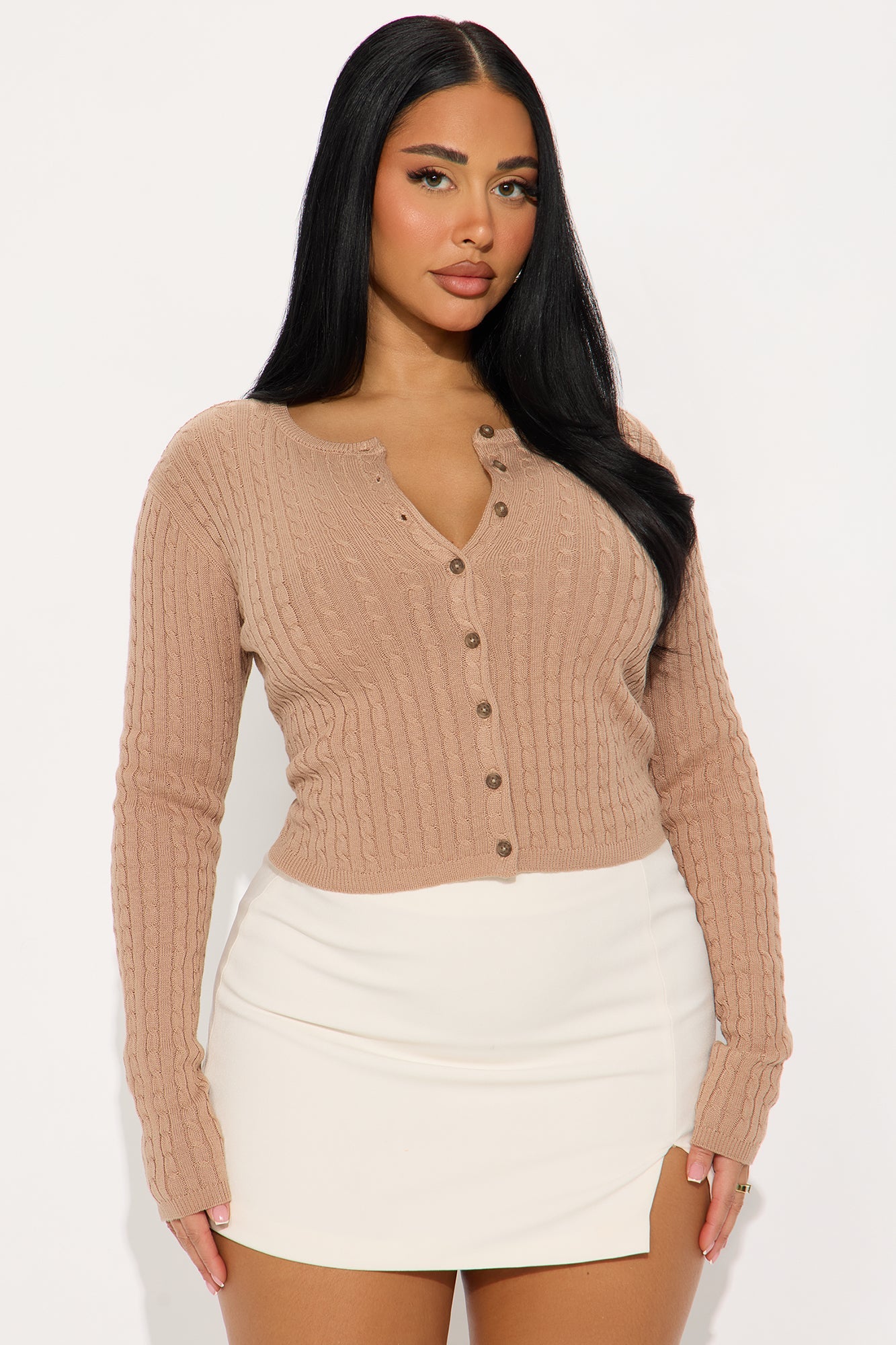 The Classic Cable Knit Cardigan - Taupe