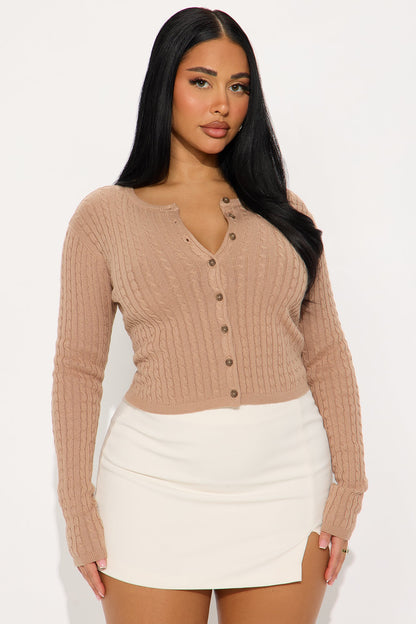 The Classic Cable Knit Cardigan - Taupe